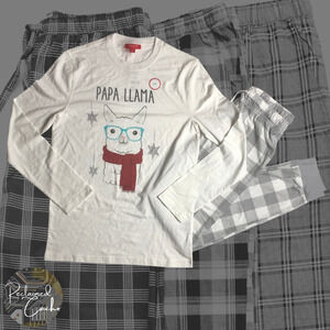 Holiday Family PJs White and Grey Buffalo Check 2 Piece Set - Size Small